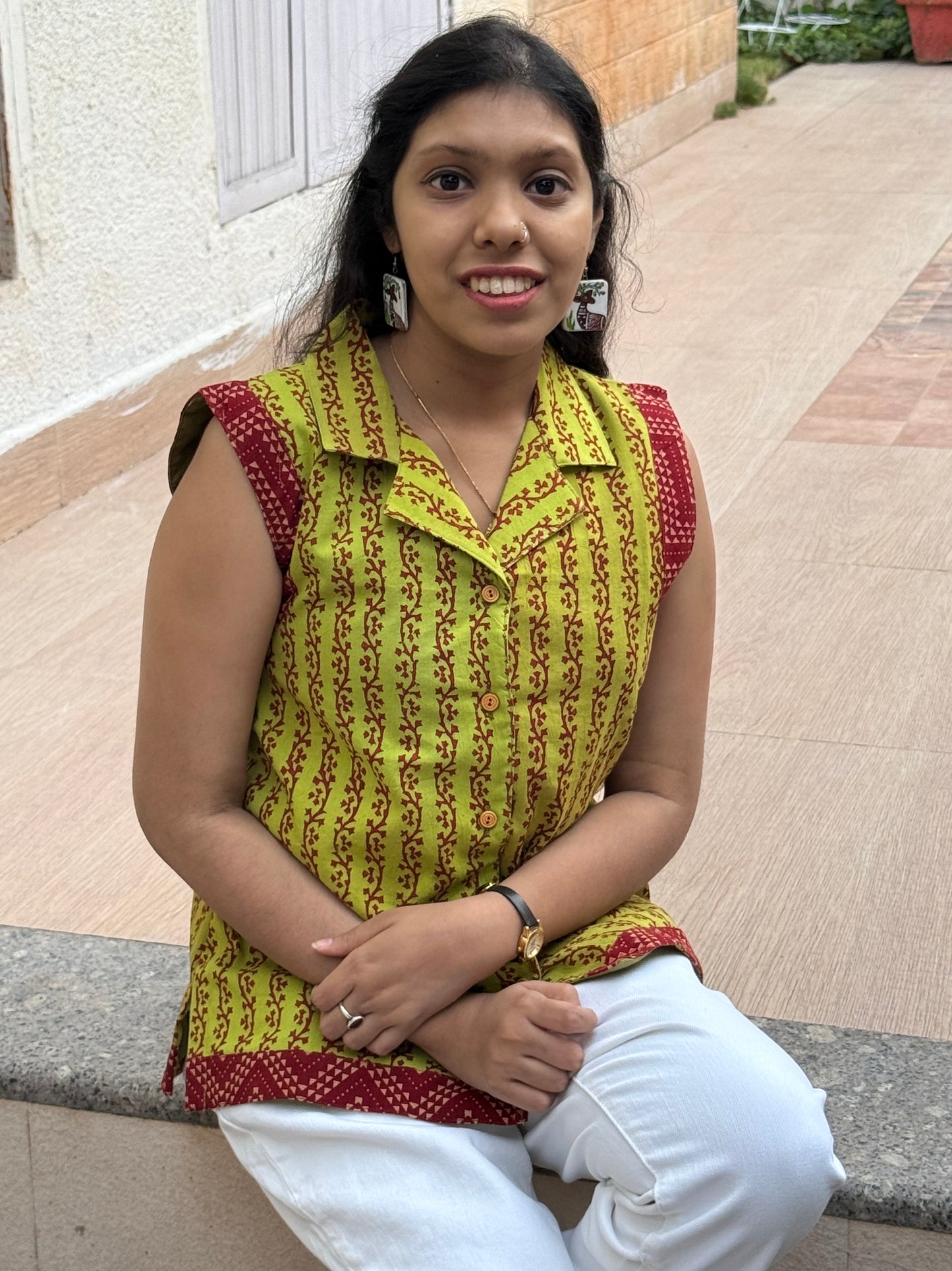 EVERGREEN : BAGH BLOCK PRINTED COTTON JACKET TOP