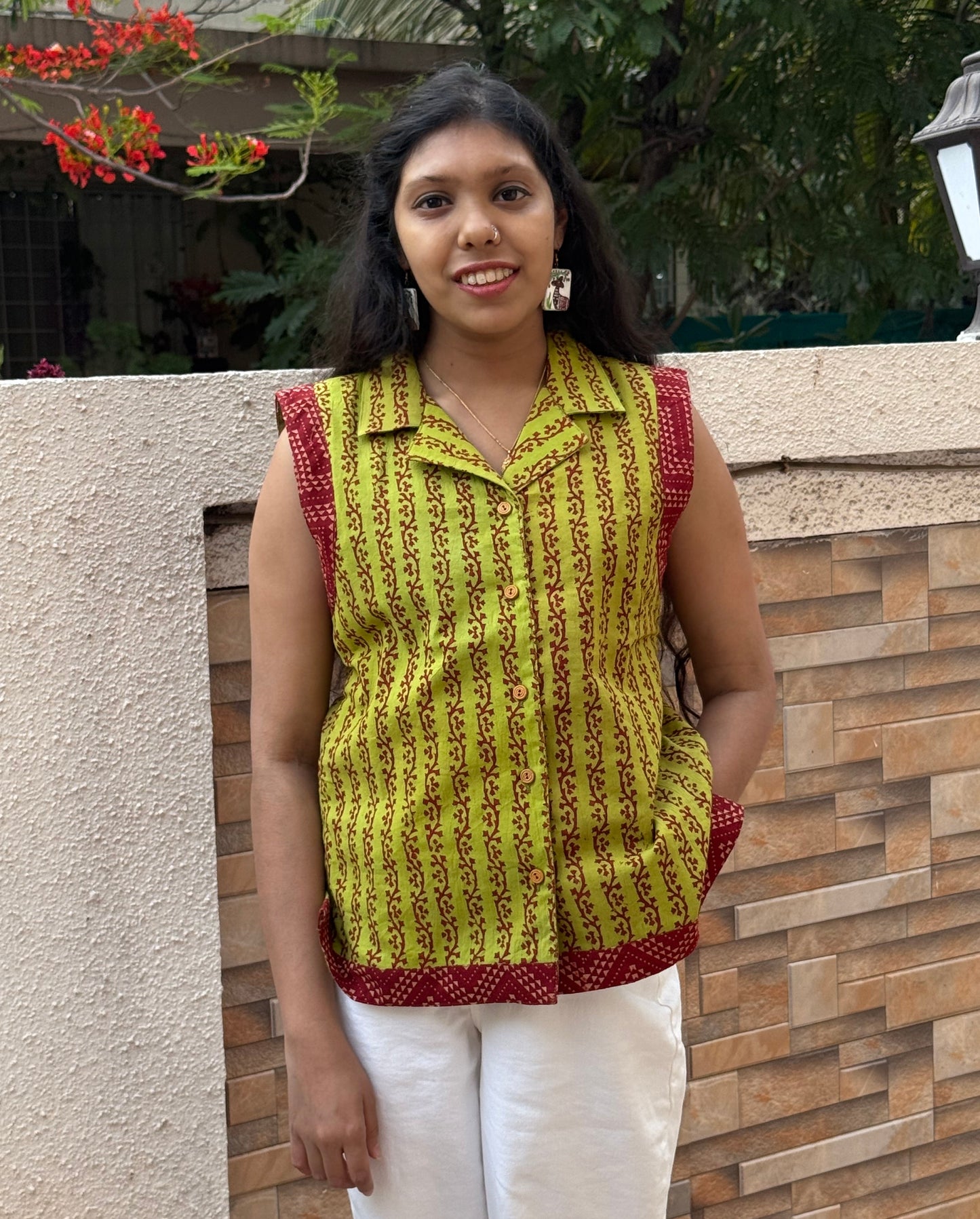 EVERGREEN : BAGH BLOCK PRINTED COTTON JACKET TOP
