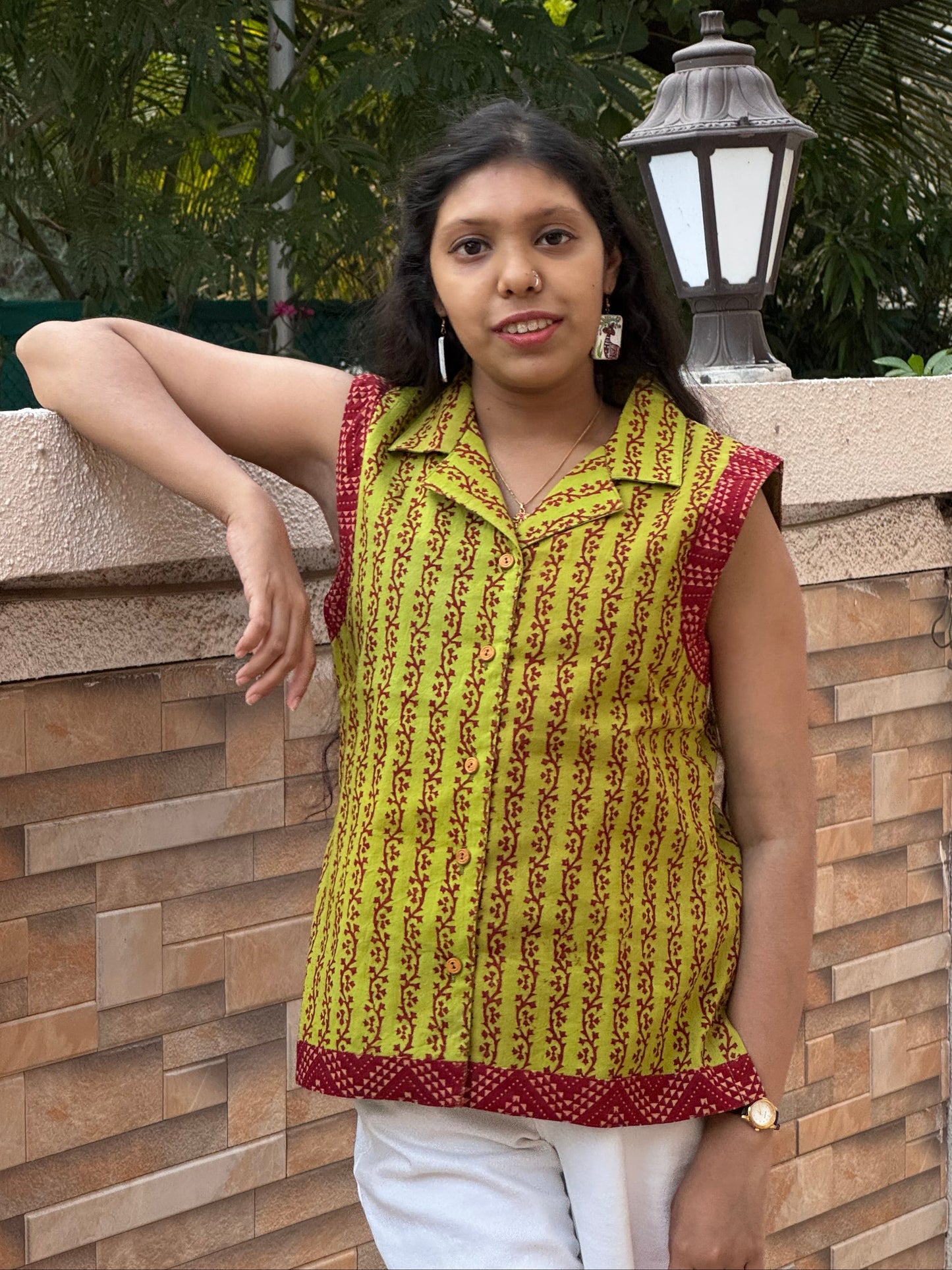 EVERGREEN : BAGH BLOCK PRINTED COTTON JACKET TOP