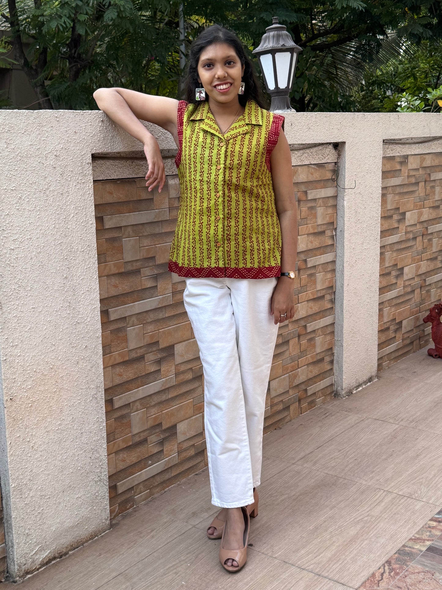 EVERGREEN : BAGH BLOCK PRINTED COTTON JACKET TOP