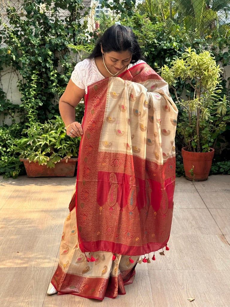 SEEYA : TUSSAR SILK SAREE WITH ZARI BORDER