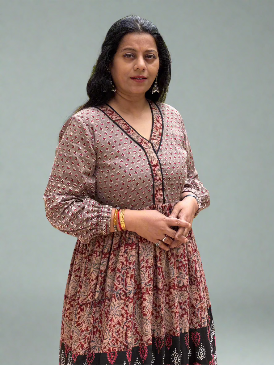 Block printed cotton dress