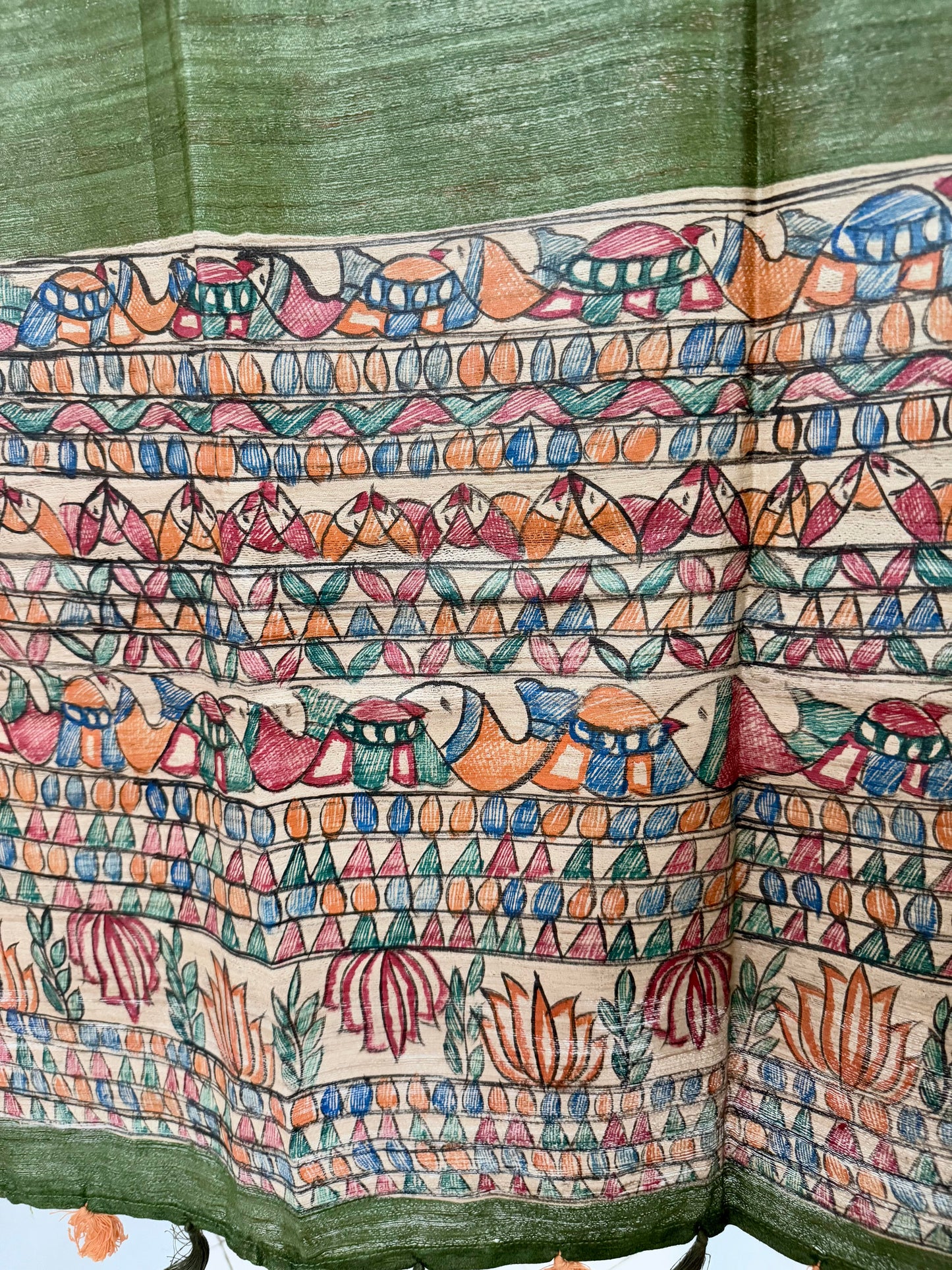 TUSSAR GICHA HAND PAINTED MADHUBANI DUPATTA