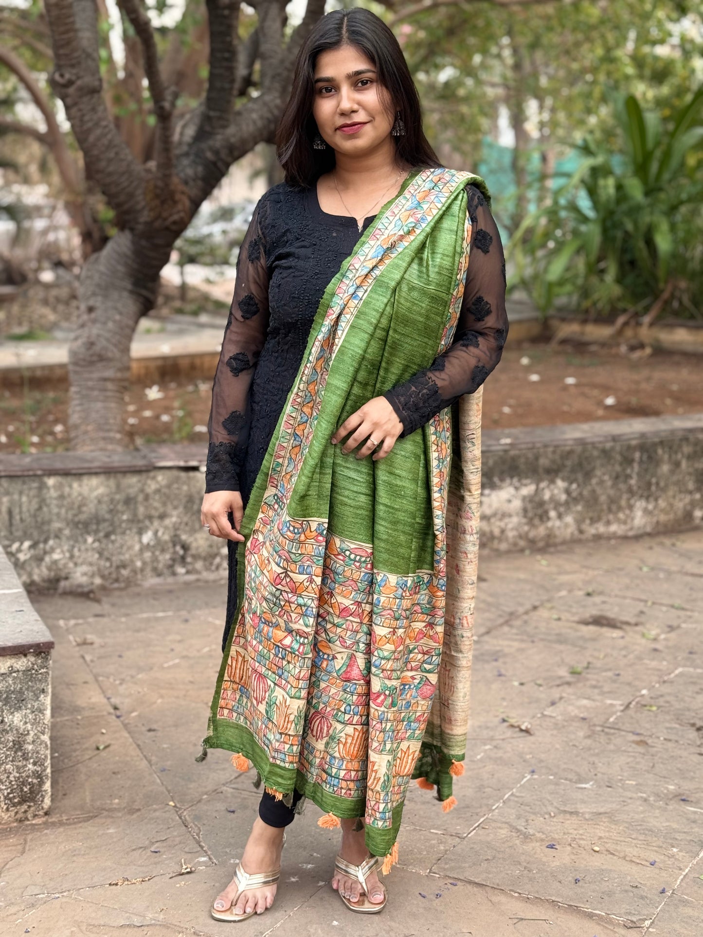 TUSSAR GICHA HAND PAINTED MADHUBANI DUPATTA