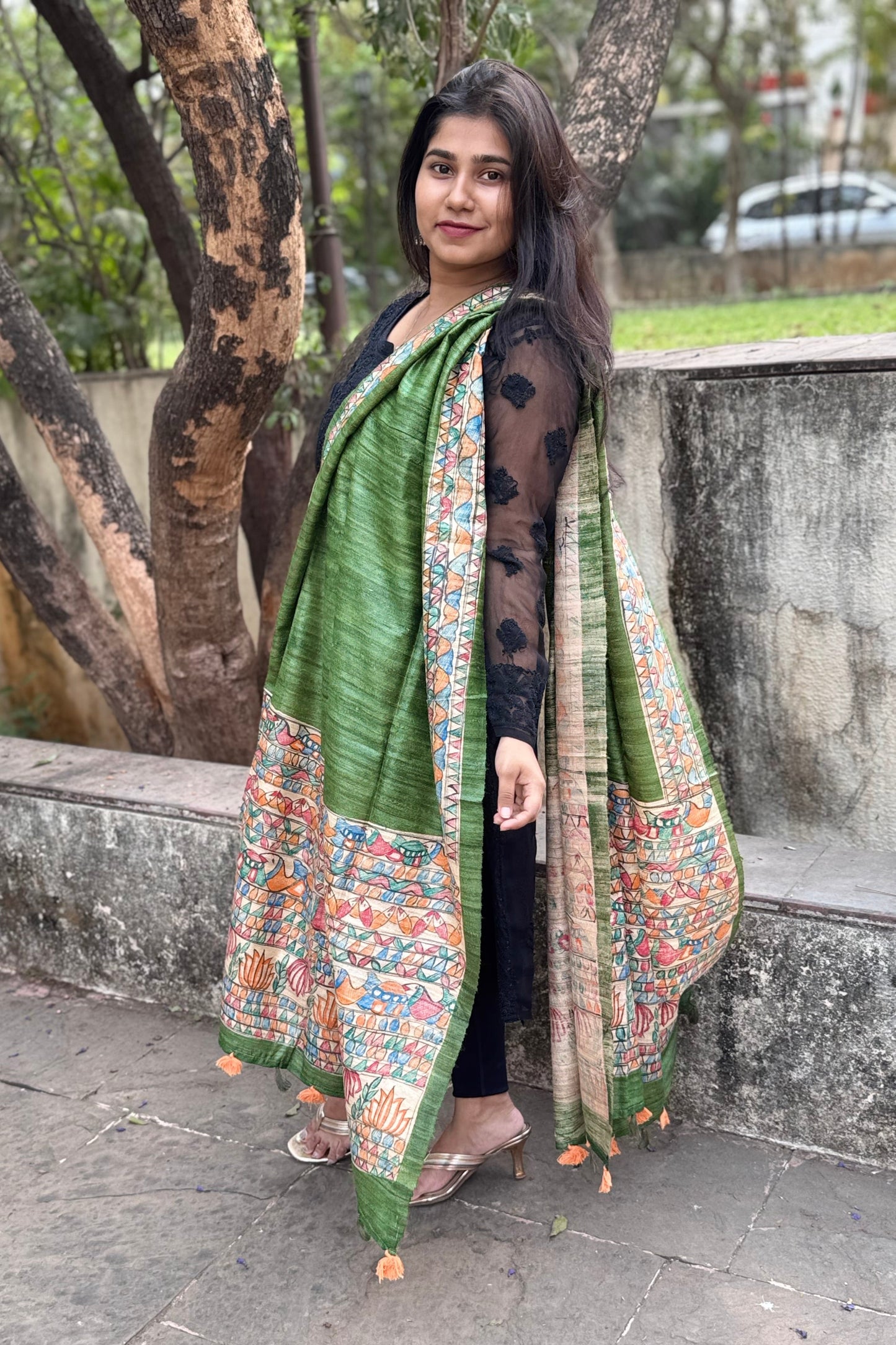TUSSAR GICHA HAND PAINTED MADHUBANI DUPATTA