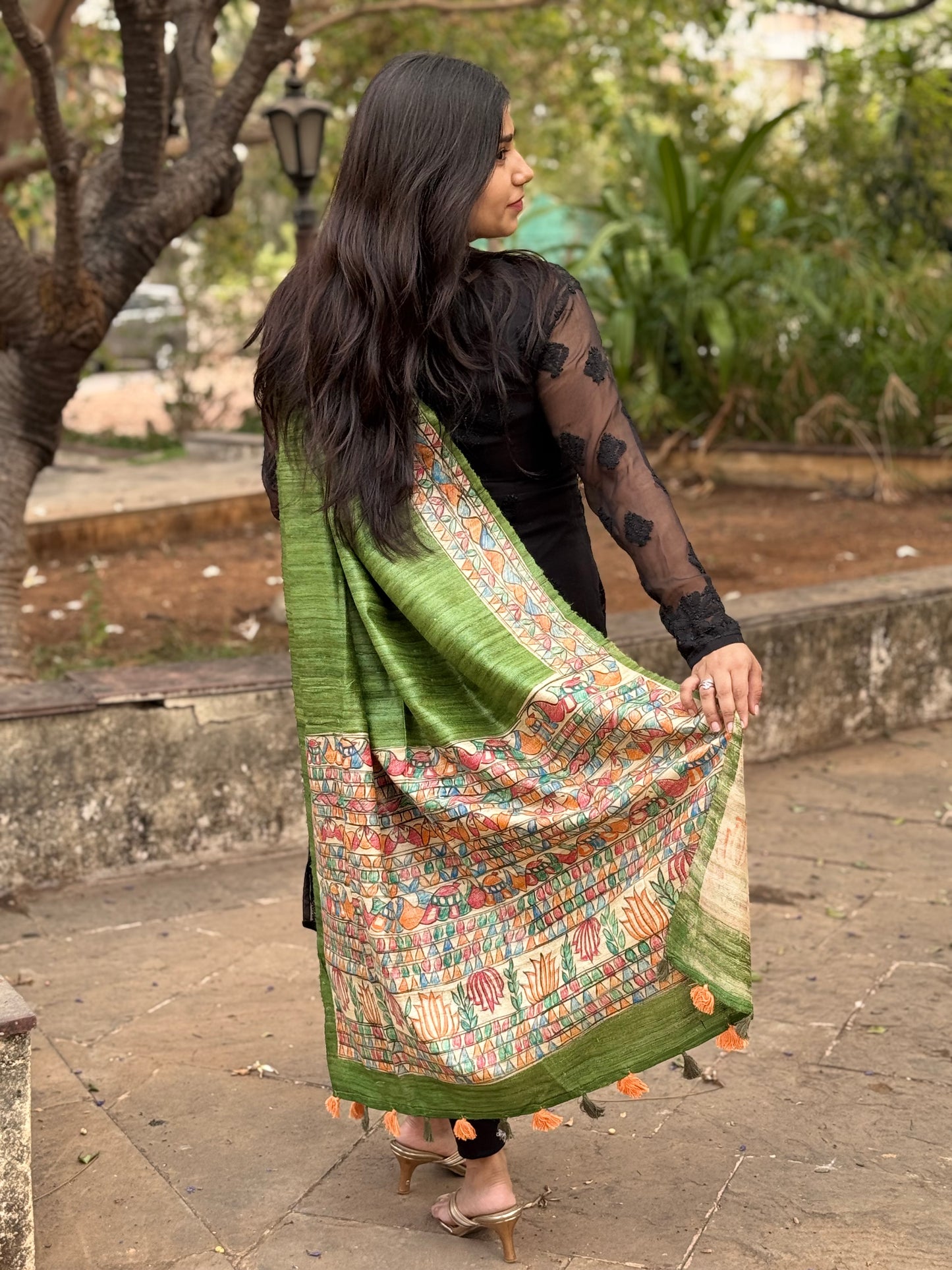 TUSSAR GICHA HAND PAINTED MADHUBANI DUPATTA