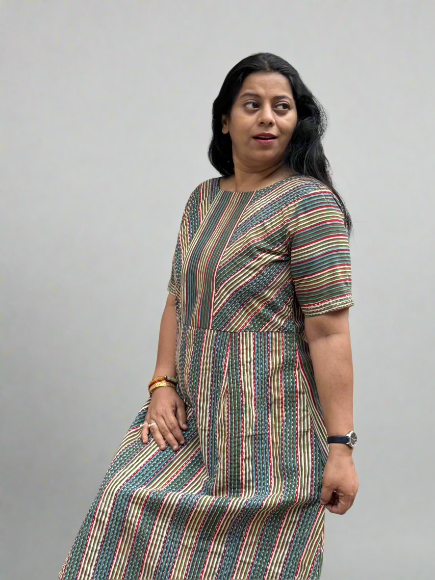 GREESHMA : HAND-BLOCK PRINTED FLORAL DRESS