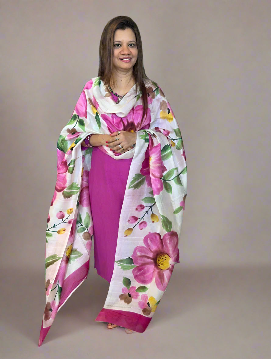 HAND PAINTED PURE SILK DUPATTA