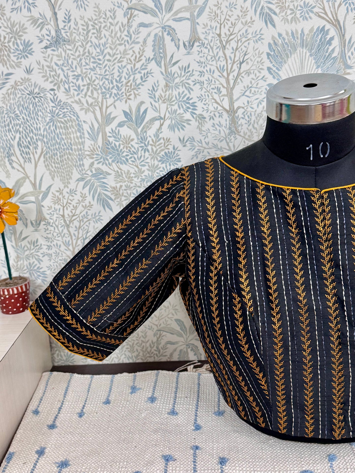 TIMIRA: KASUTI EMBROIDERED RAW SILK BLOUSE