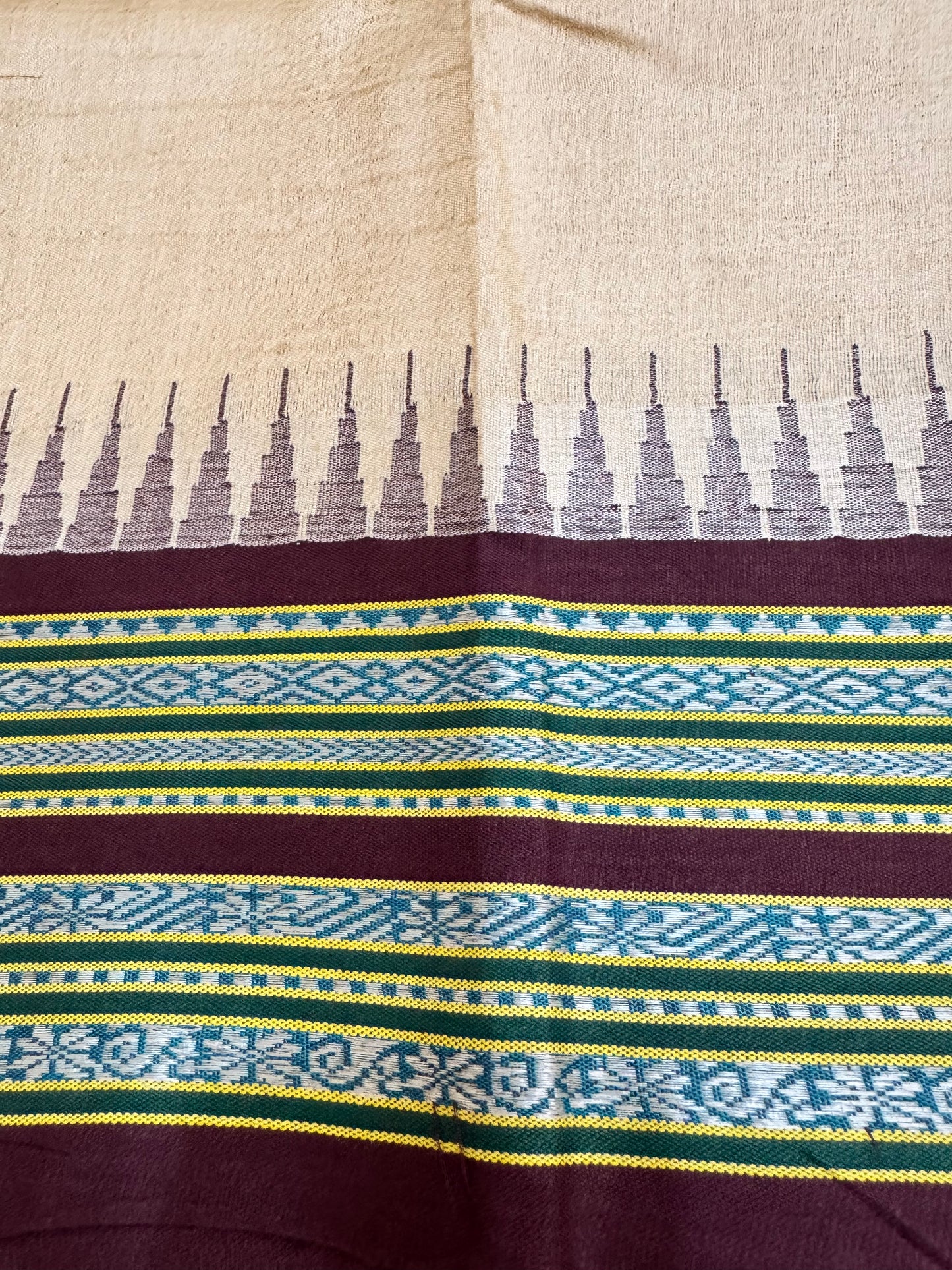 AMBAA : VIDARBHA TUSSAR KARVATI KINAR SAREE WITH ORANGE / BROWN BORDERS
