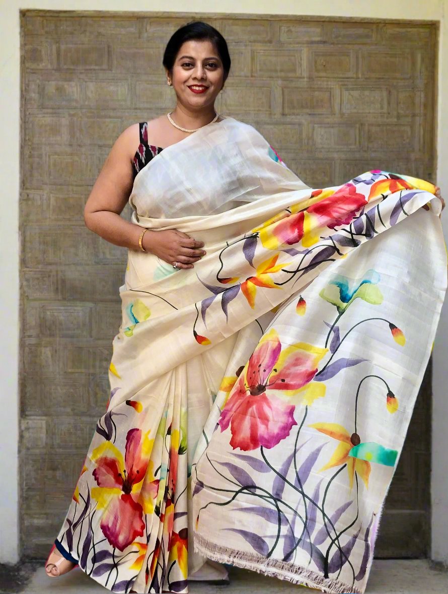 SHUBHRA : HAND-PAINTED SILK SAREE