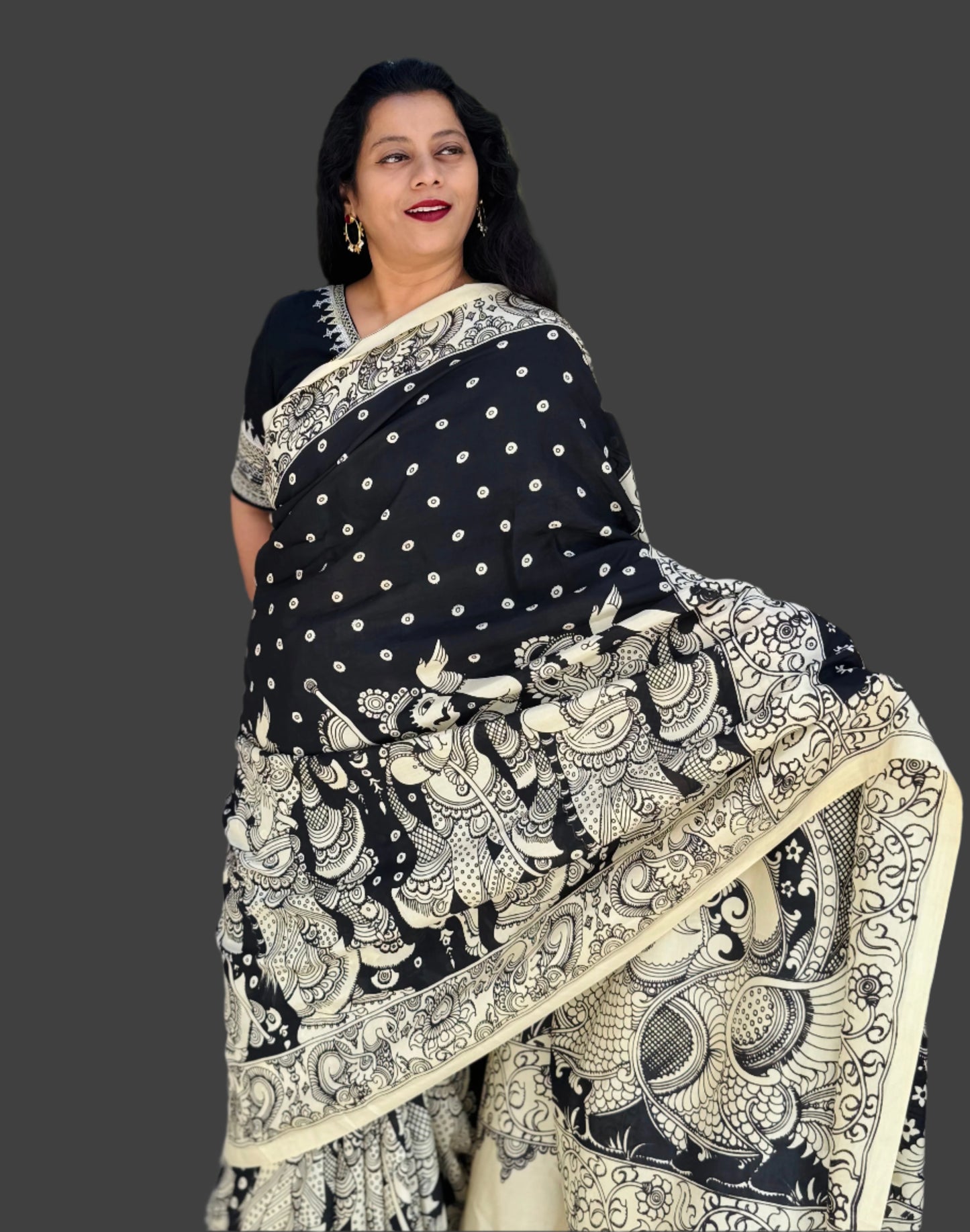 Black kalamkari saree