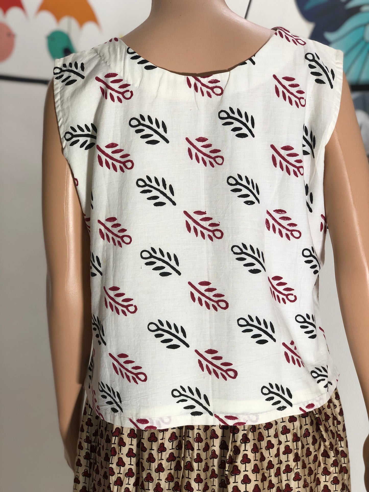 White Cotton Short Top Bagh Print