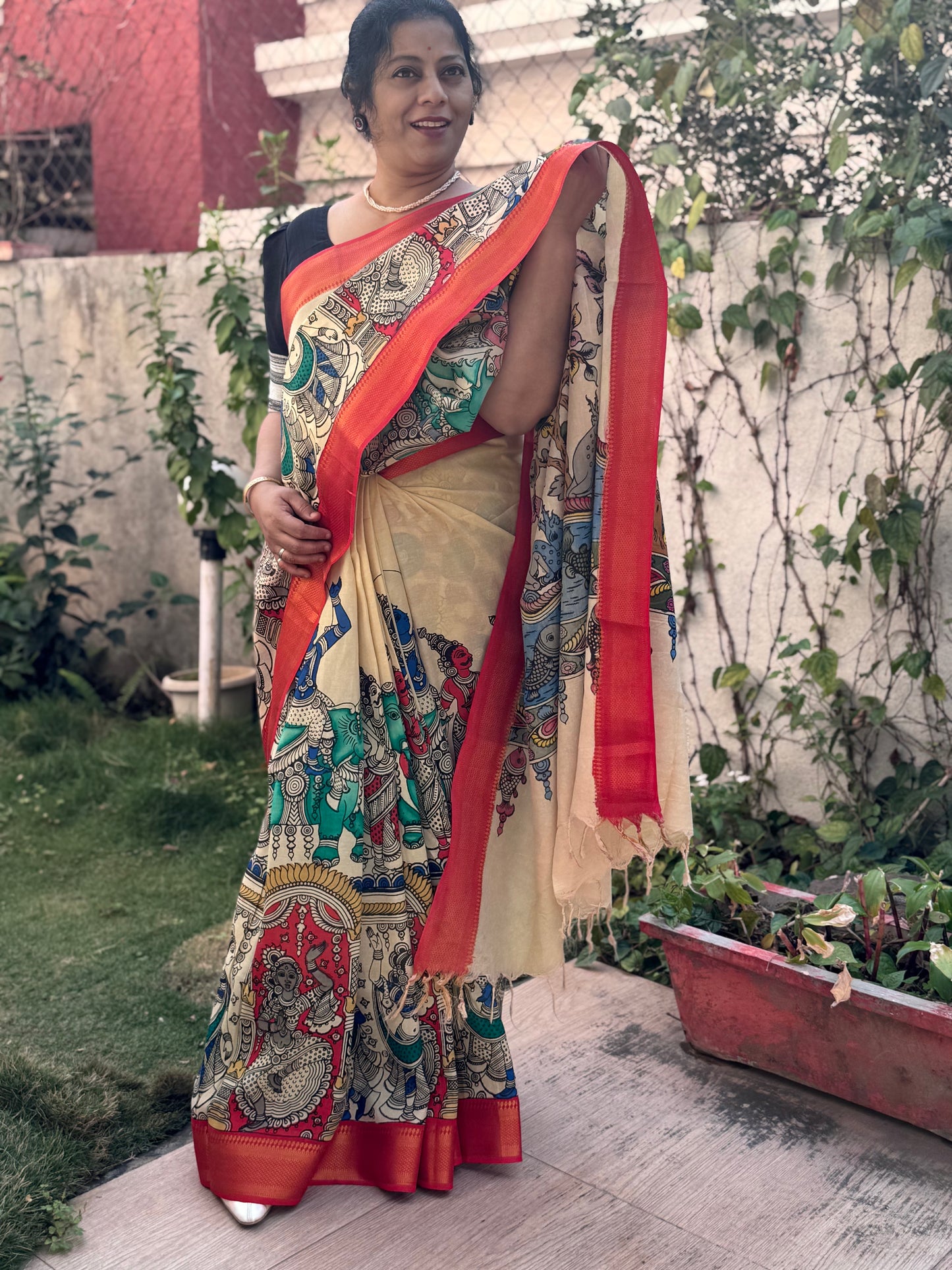 KAISHORI : SRIKALAHASTI PEN KALAMKARI SAREE