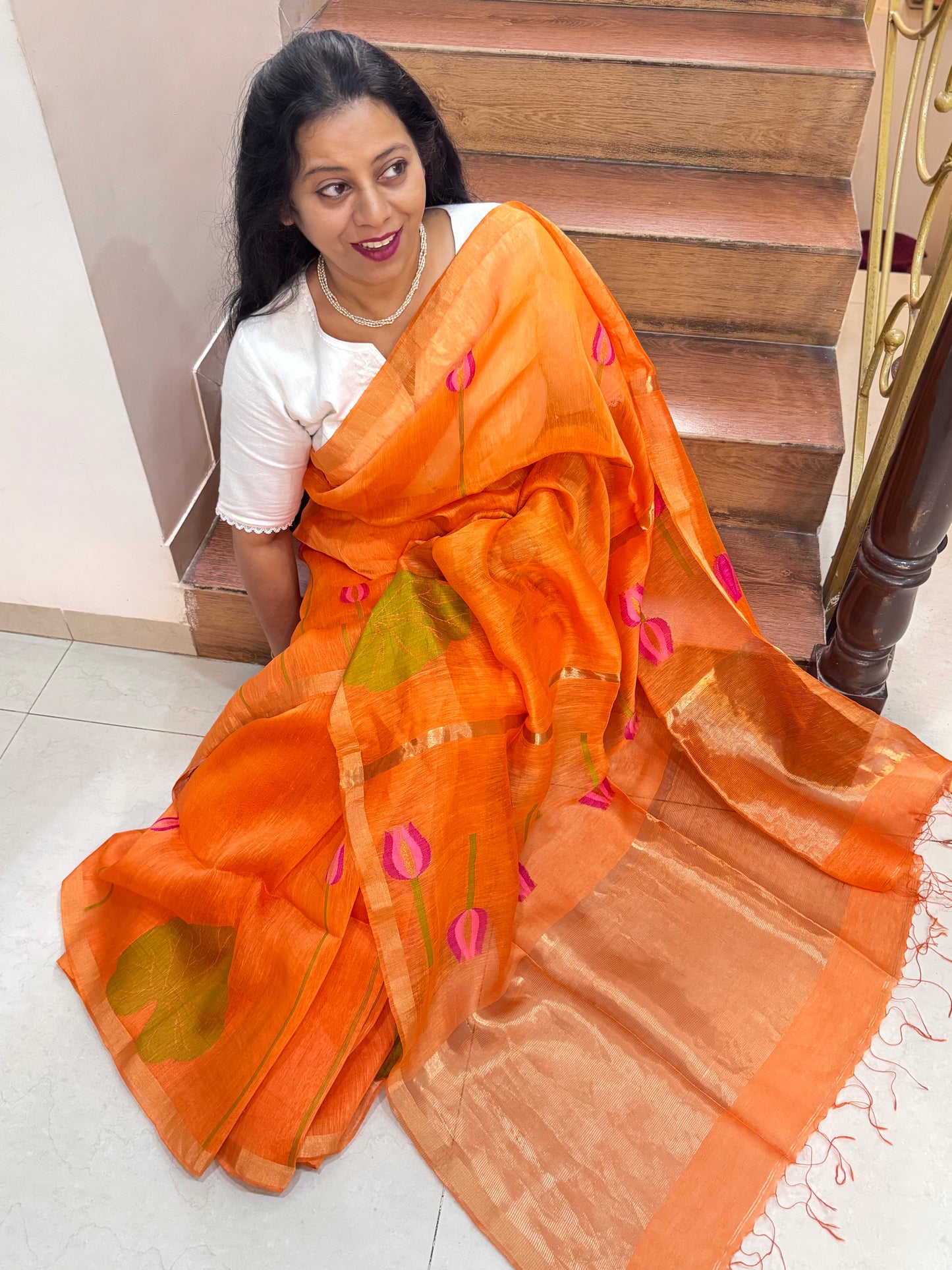 RESHMI : SILK LINEN SAREE WITH LOTUS