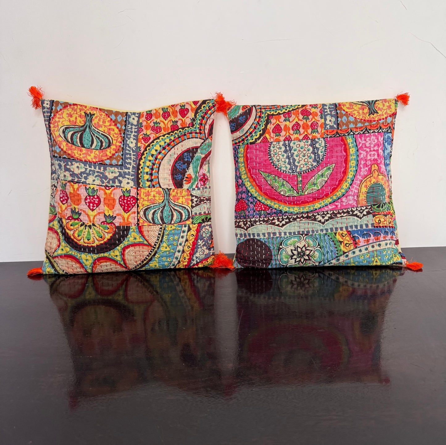 KANTHA MUTLICOLOUR : SET OF 2 COVERS