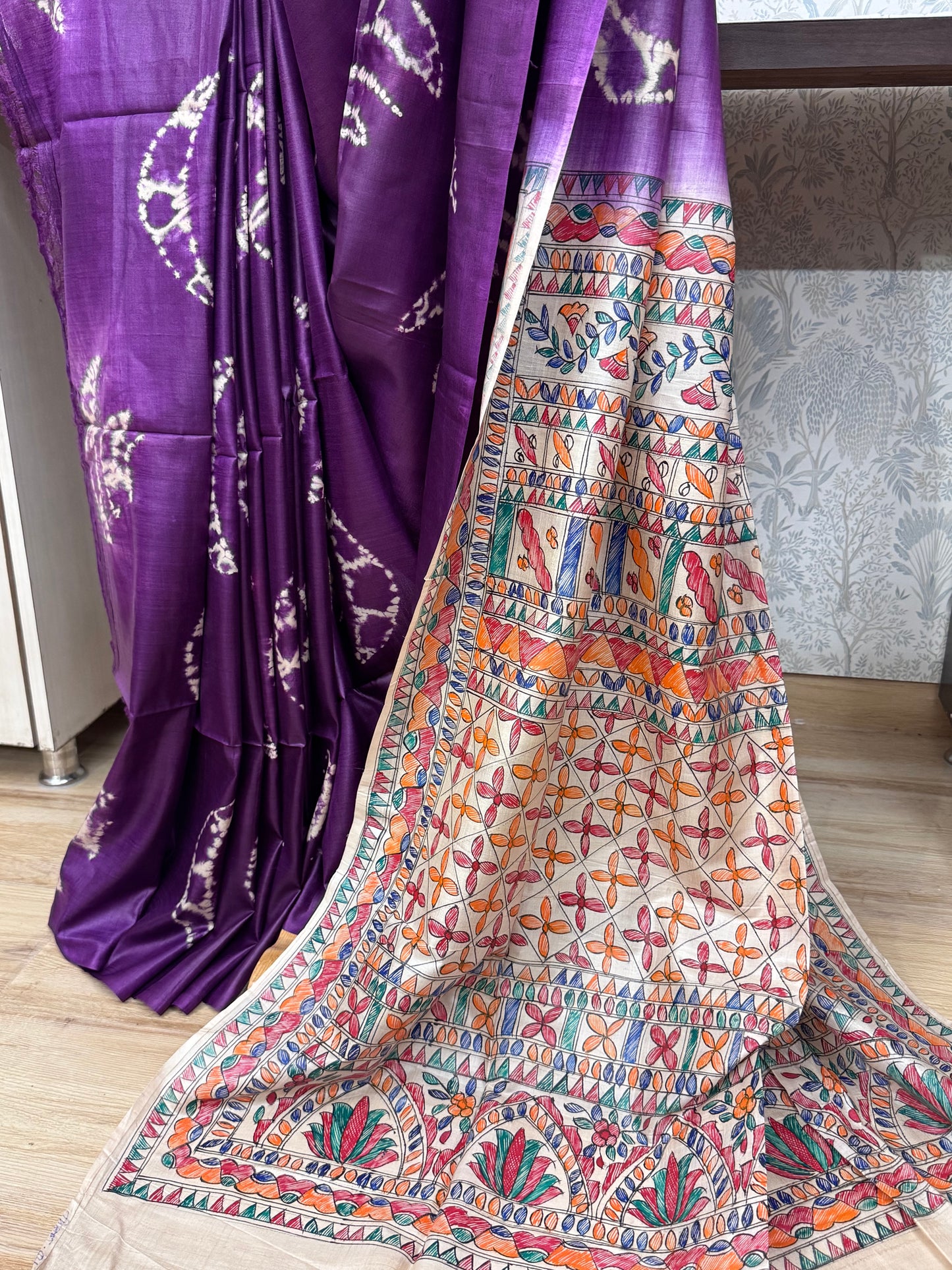 Purple Madhubani Silk saree