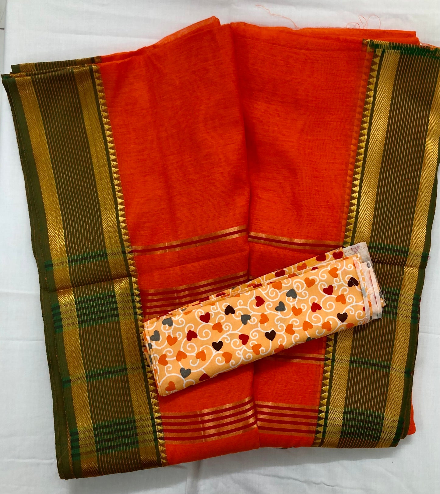 Orange Pure Cotton Saree with Golden Border