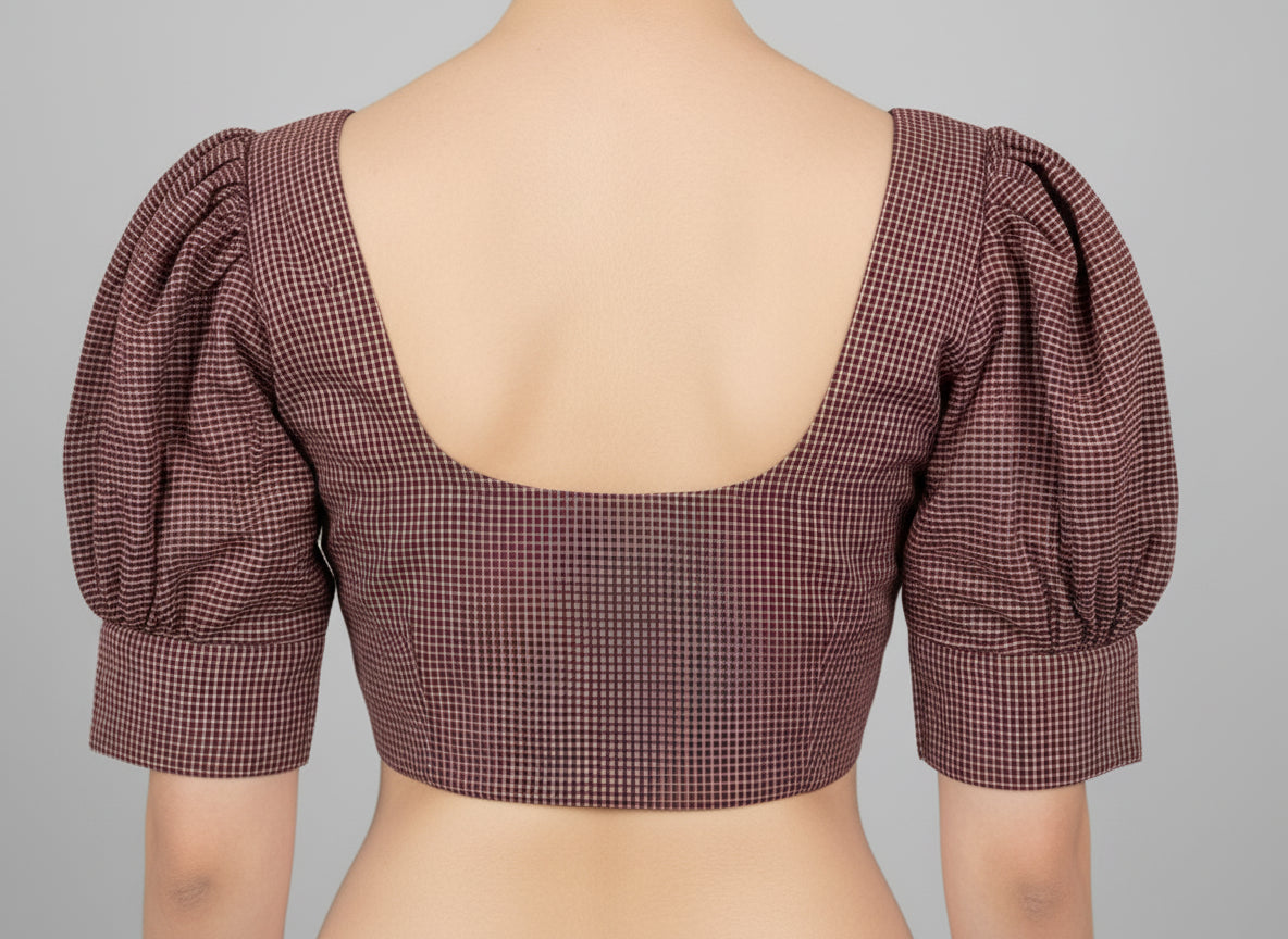 USHA : CHECKERED BROWN BLOUSE