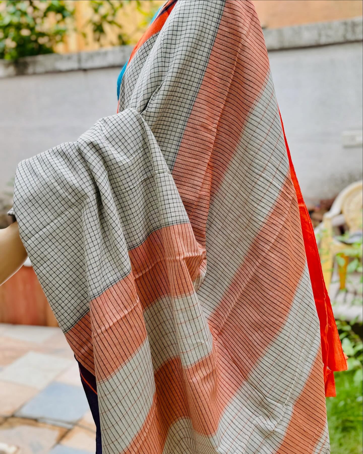 White Patteda Anchu with Orange Checks