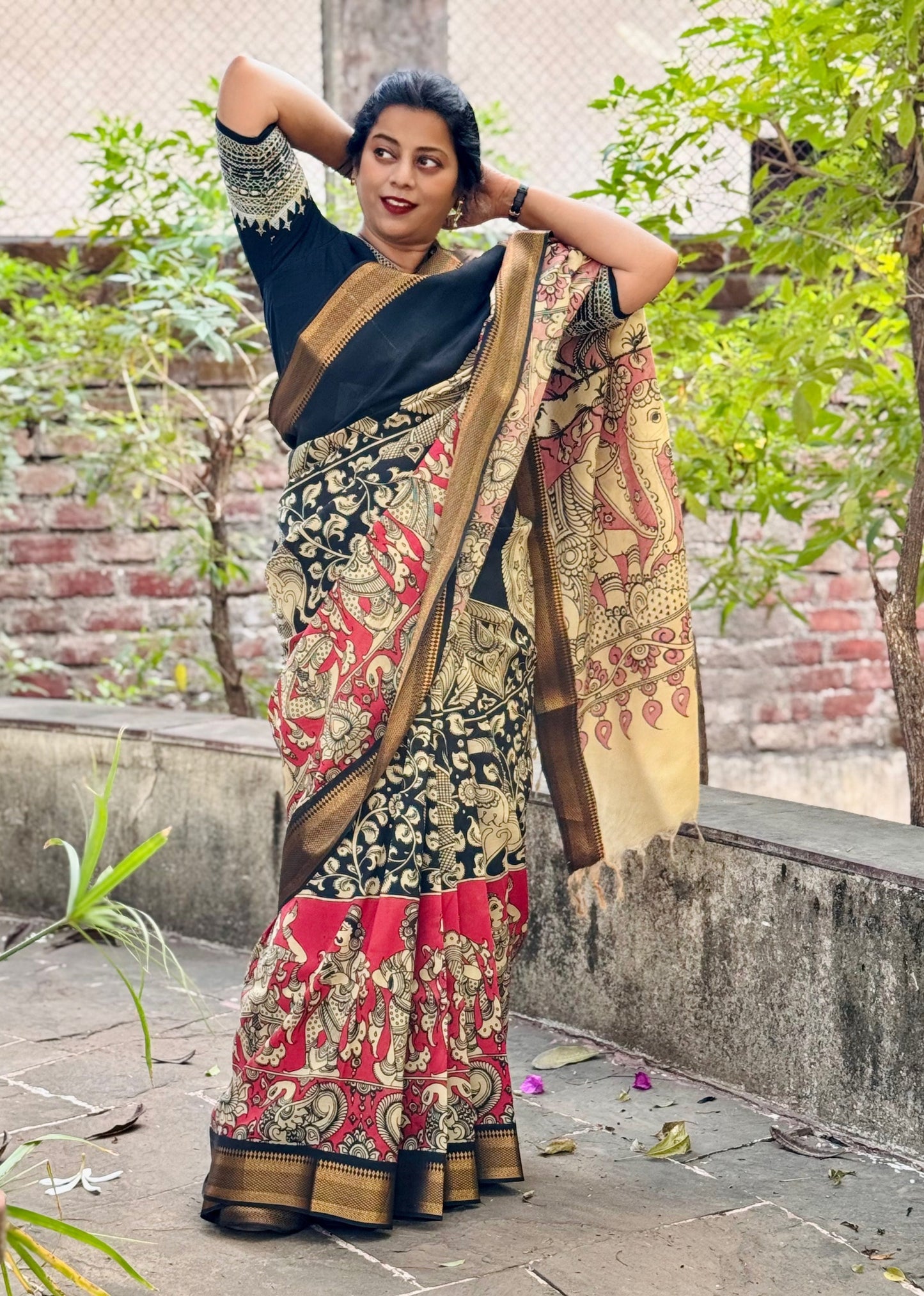 Black Kalamkari saree