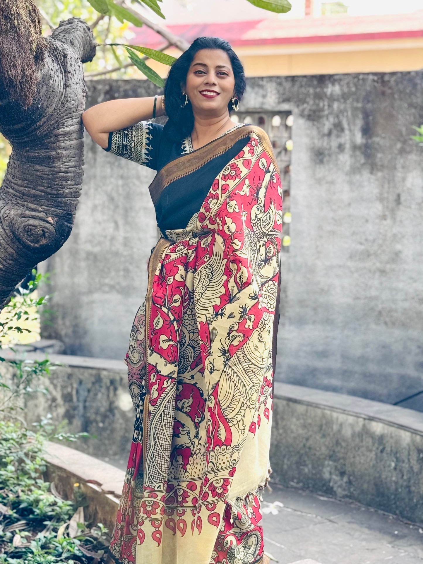 Black saree kalamkari