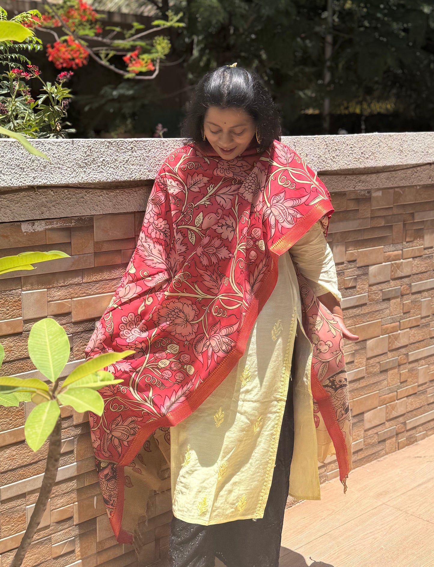 PEN KALAMKARI BANGALORE SILK DUPATTA