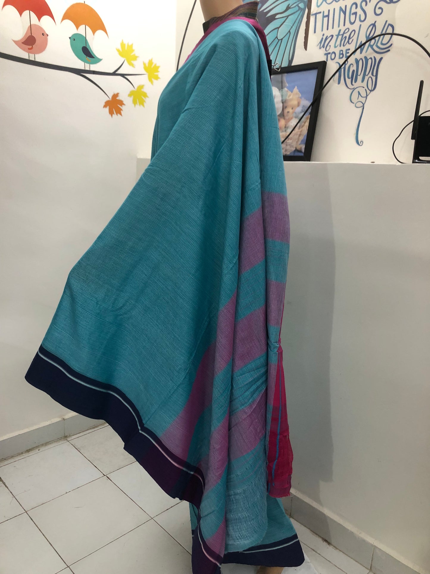 SAKSHI : TURQUOISE BLUE PATTEDA ANCHU SAREE