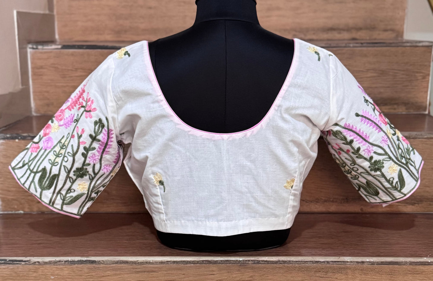 ON SLEEVE : WHITE EMBROIDERED BLOUSE