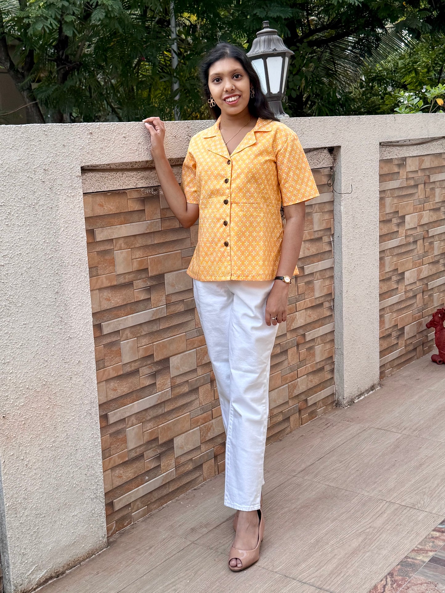 SUNNY DAYS : BLOCK PRINTED COTTON SHIRT TOP