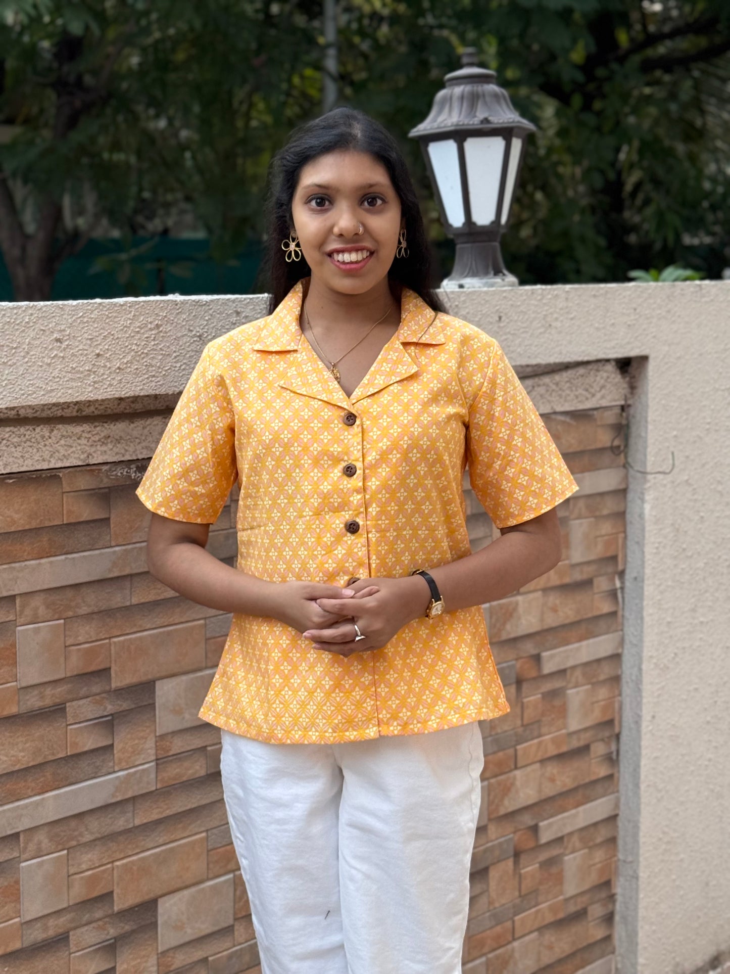 SUNNY DAYS : BLOCK PRINTED COTTON SHIRT TOP