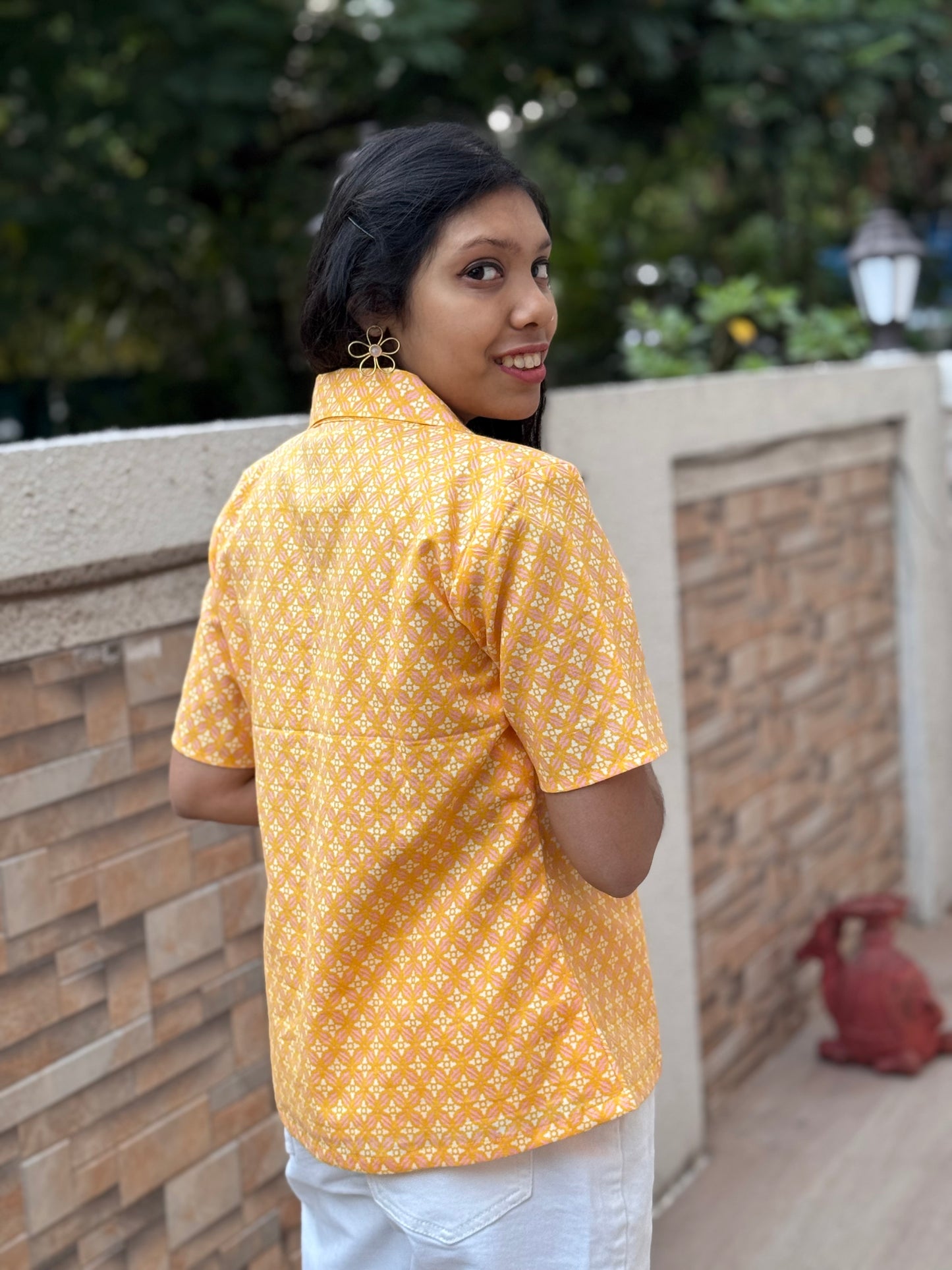 SUNNY DAYS : BLOCK PRINTED COTTON SHIRT TOP