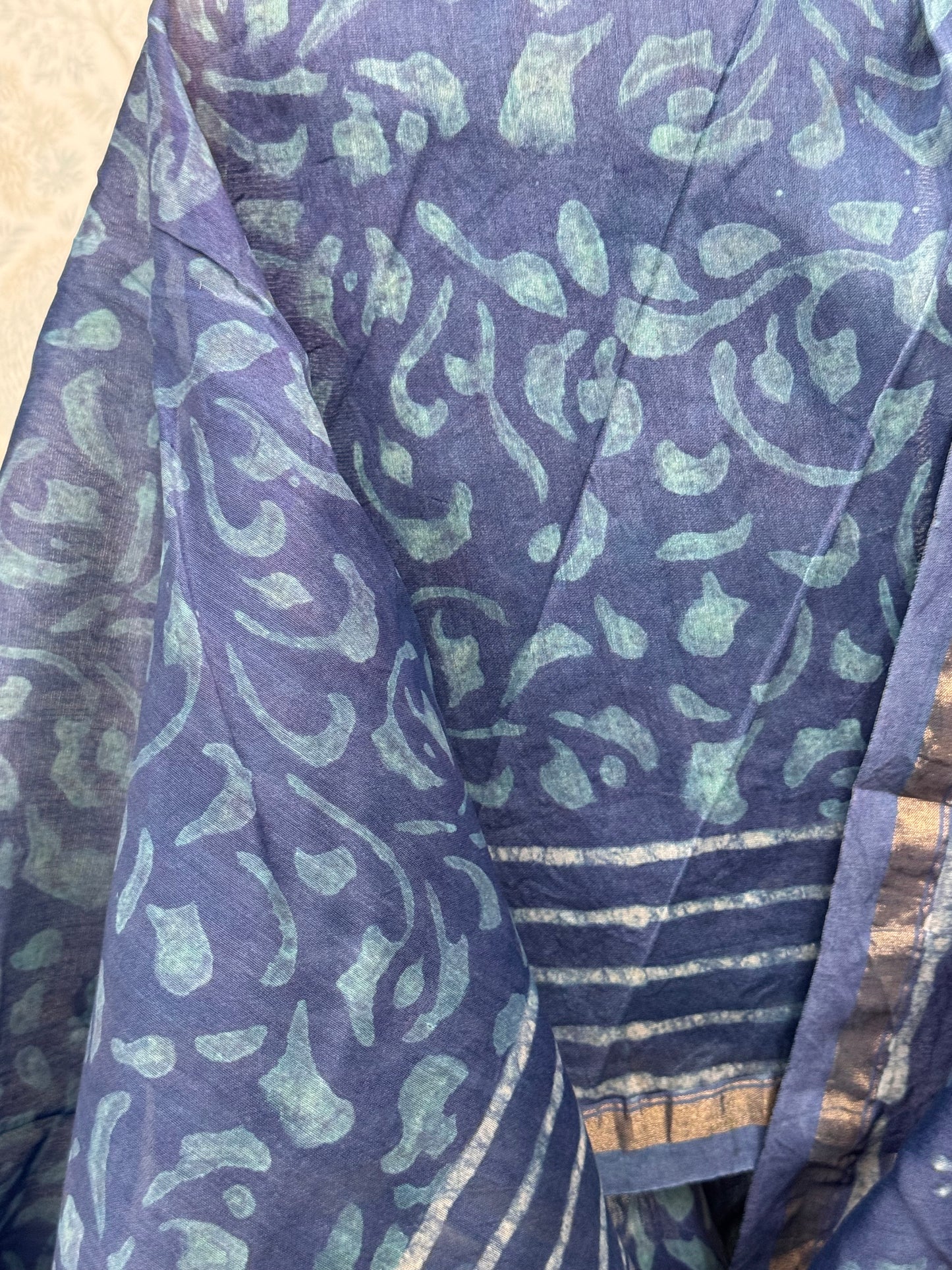 NEELKANTI : HAND BLOCK PRINTED CHANDERI SILK COTTON SAREE