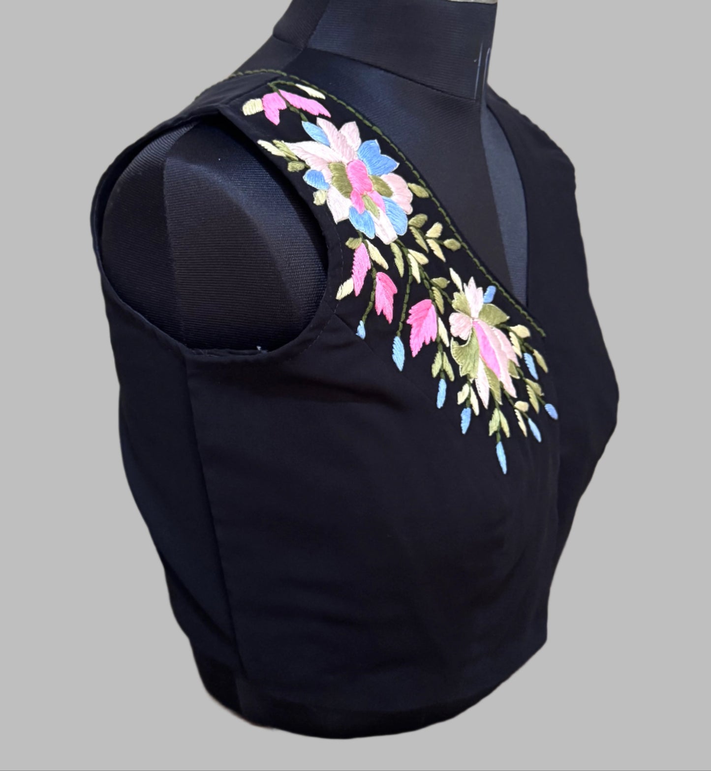 Black blouse with floral embroidery