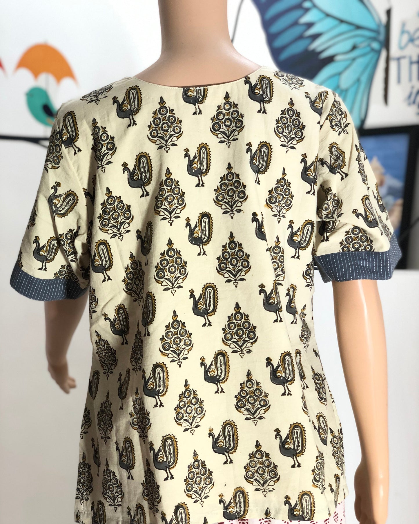 Cotton short top peacock print