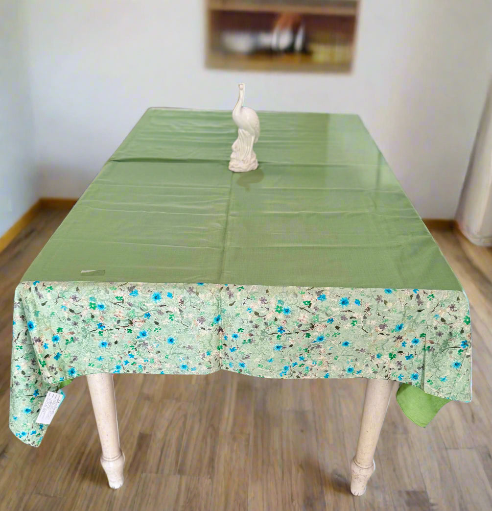PLAIN GREEN WITH FLORAL COTTON TABLE COVER