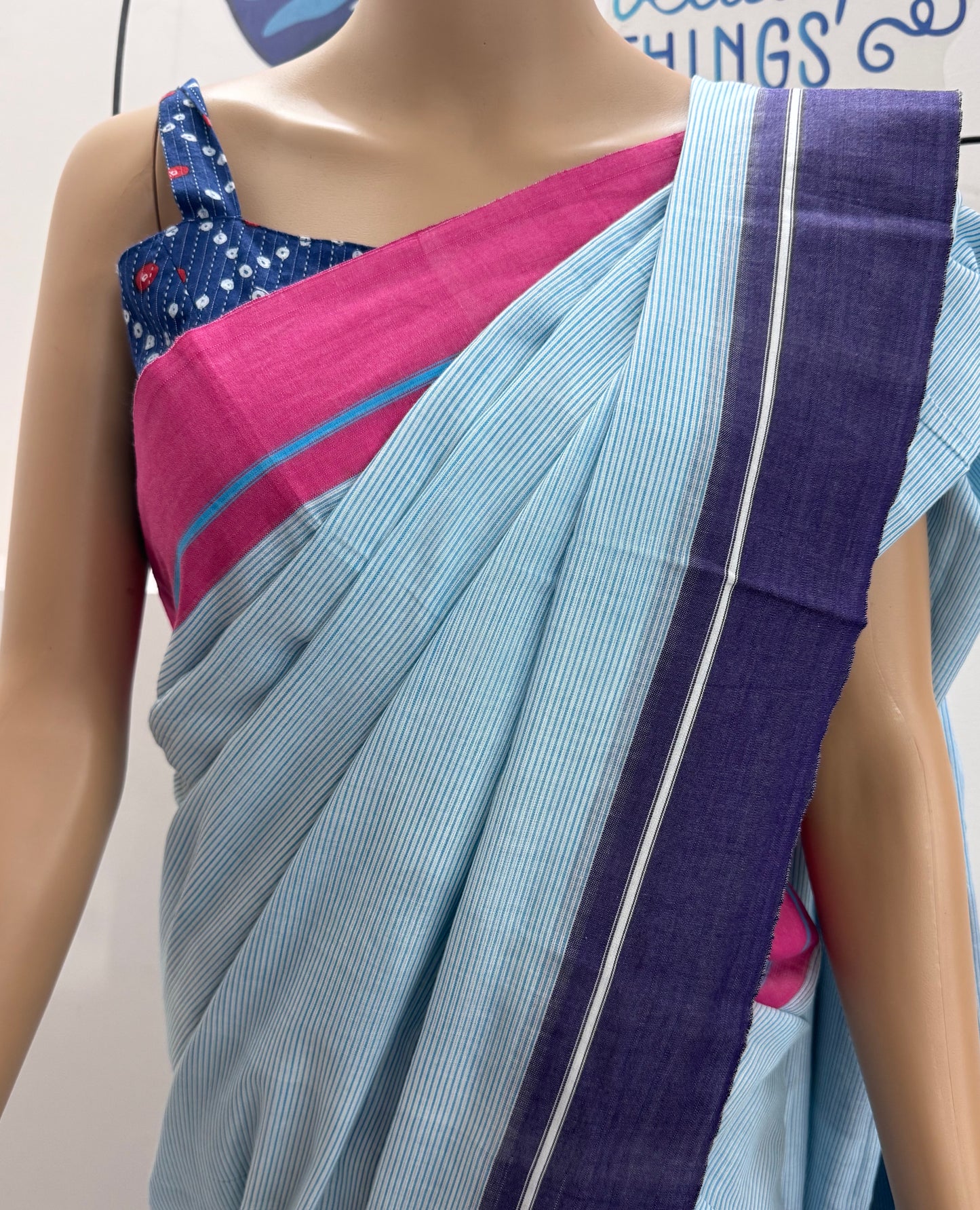 NEERJA : LIGHT BLUE PATTEDA ANCHU SAREE