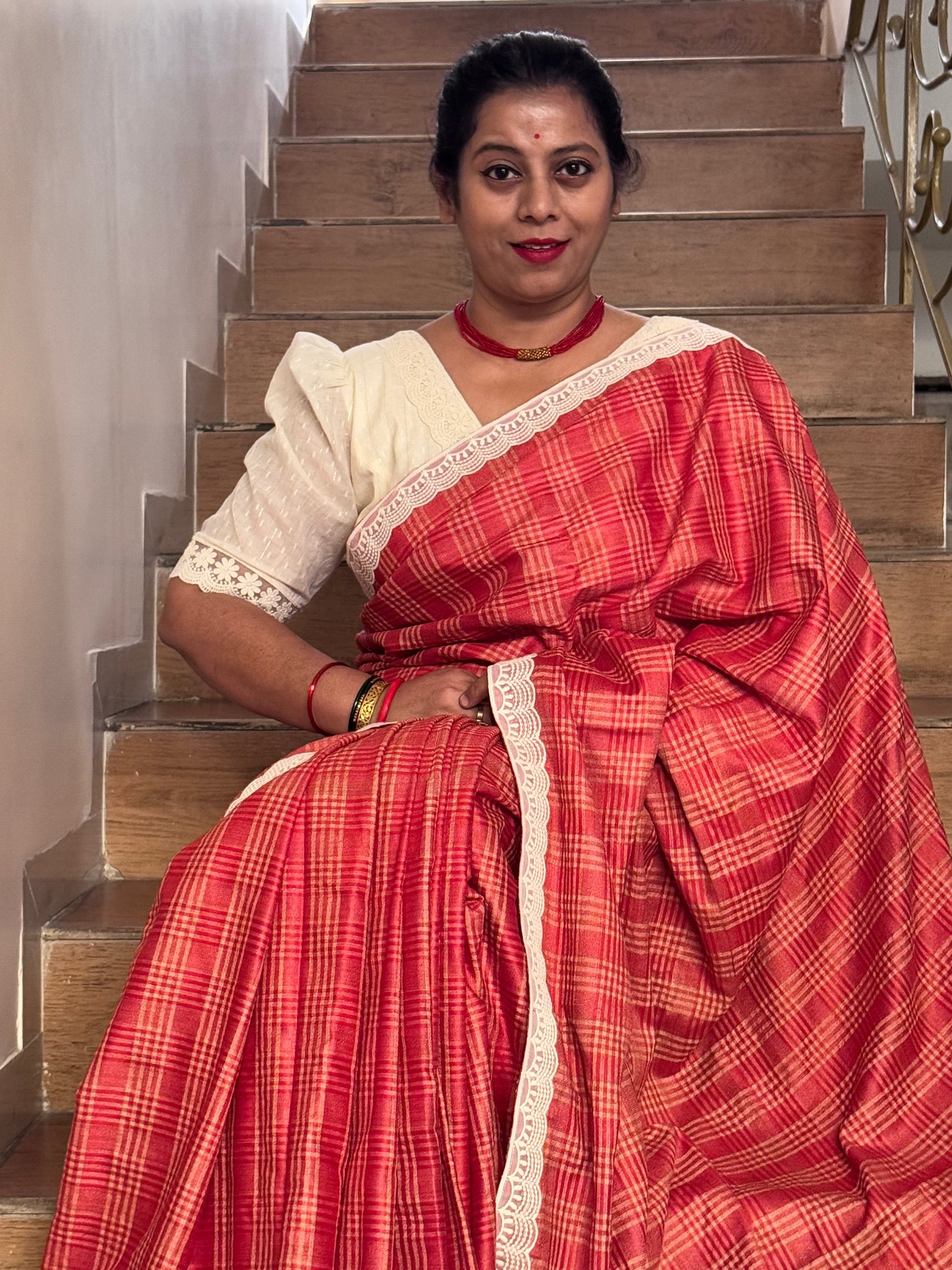 LALITA : CHECKERED TUSSAR SILK SAREE