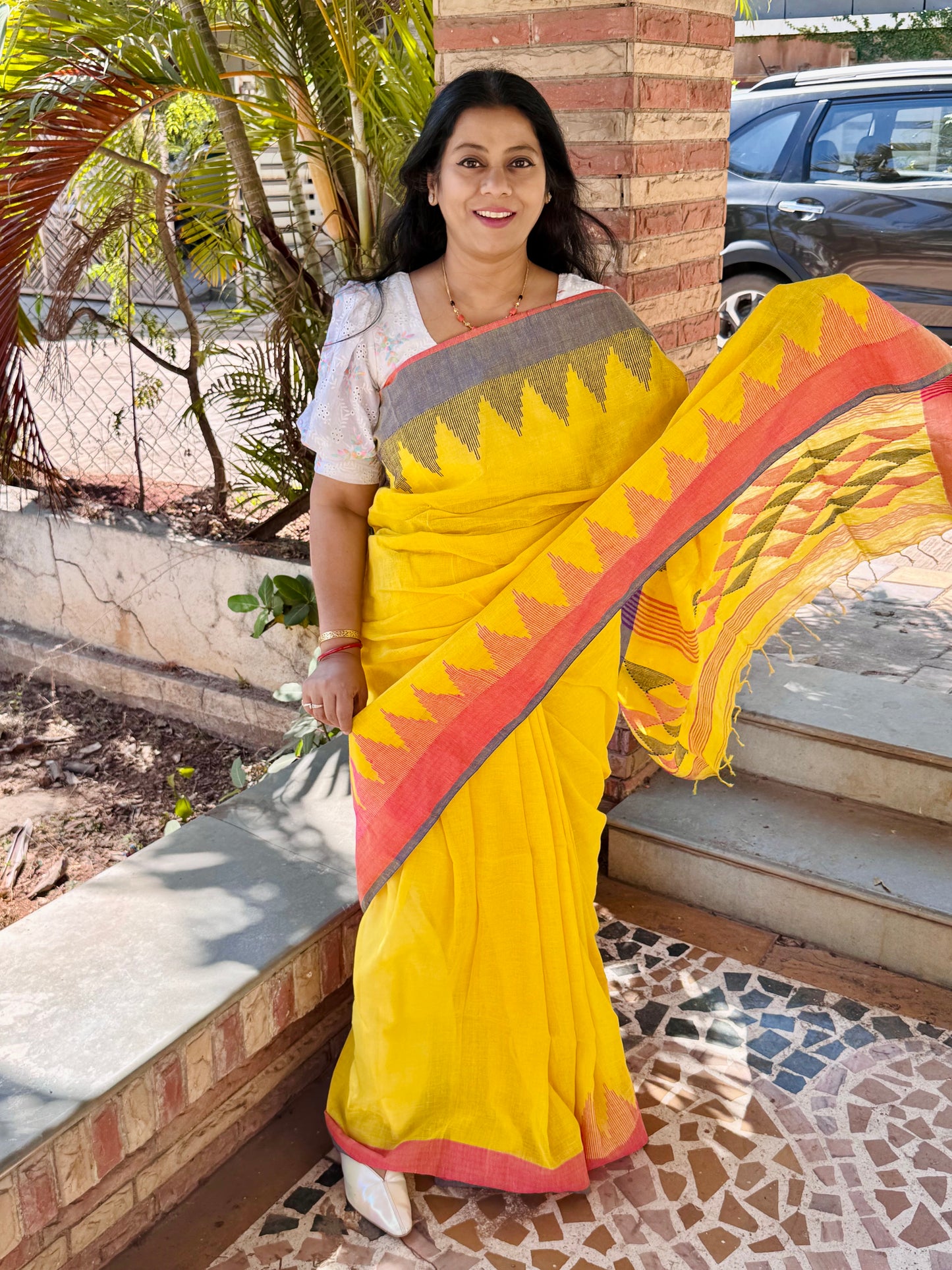BHAIRAVI : YELLOW PURE LINEN JAMDANI SAREE