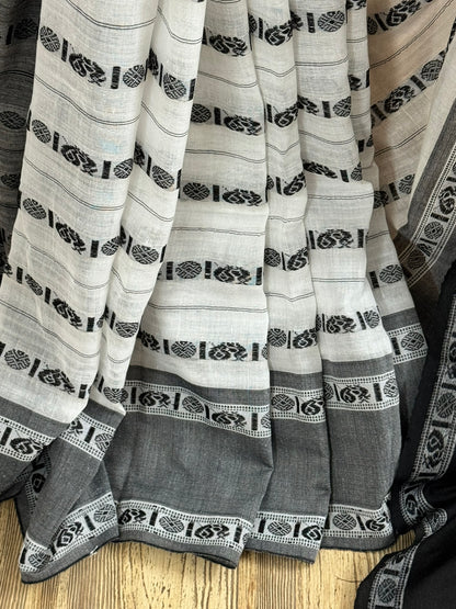 WANI :BLACK AND WHITE COTTON SAREE WITH RUDRAKSHA MOTIF