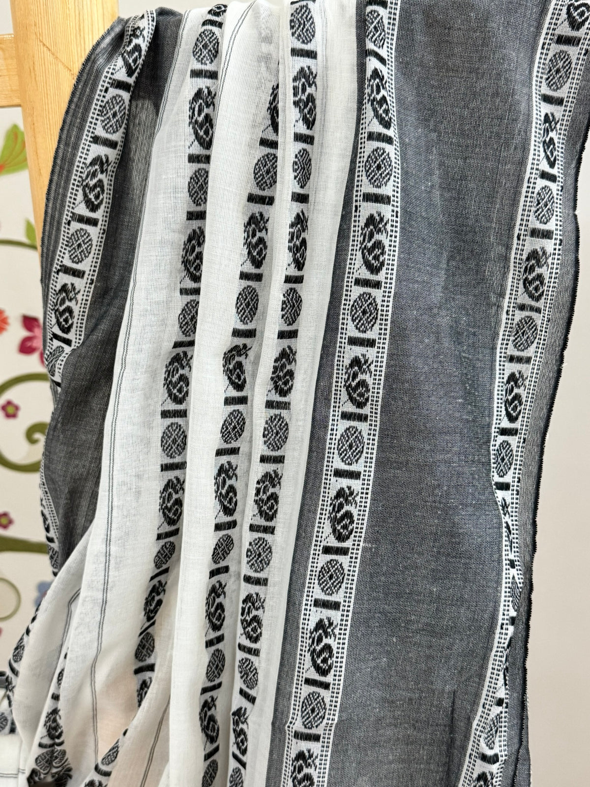WANI :BLACK AND WHITE COTTON SAREE WITH RUDRAKSHA MOTIF
