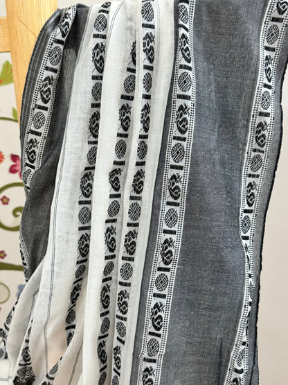 WANI :BLACK AND WHITE COTTON SAREE WITH RUDRAKSHA MOTIF