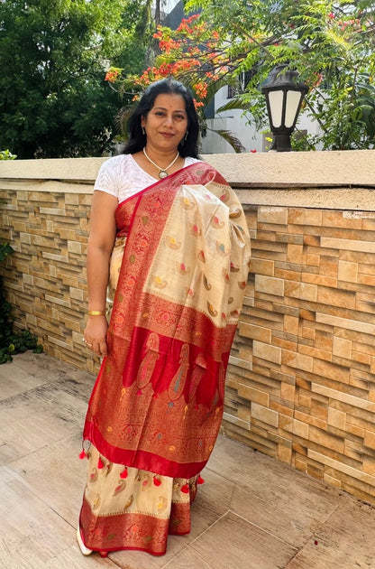 SEEYA : TUSSAR SILK SAREE WITH ZARI BORDER
