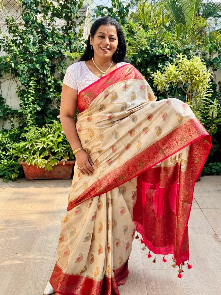 SEEYA : TUSSAR SILK SAREE WITH ZARI BORDER