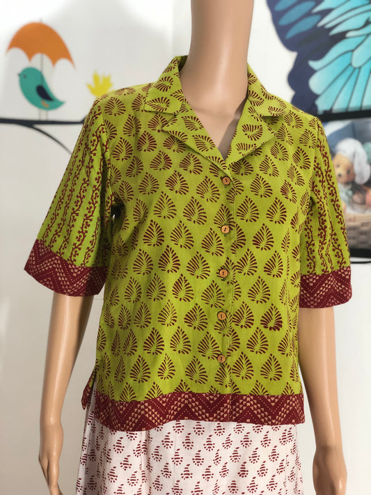 GREEN BEAUTY : BAGH BLOCK PRINTED COTTON TOP