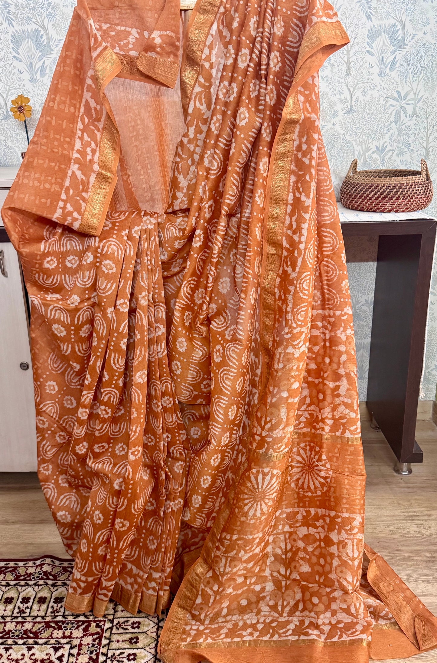 JUILEE: HAND BLOCK PRINTED MAHESHWARI SILK COTTON SAREE