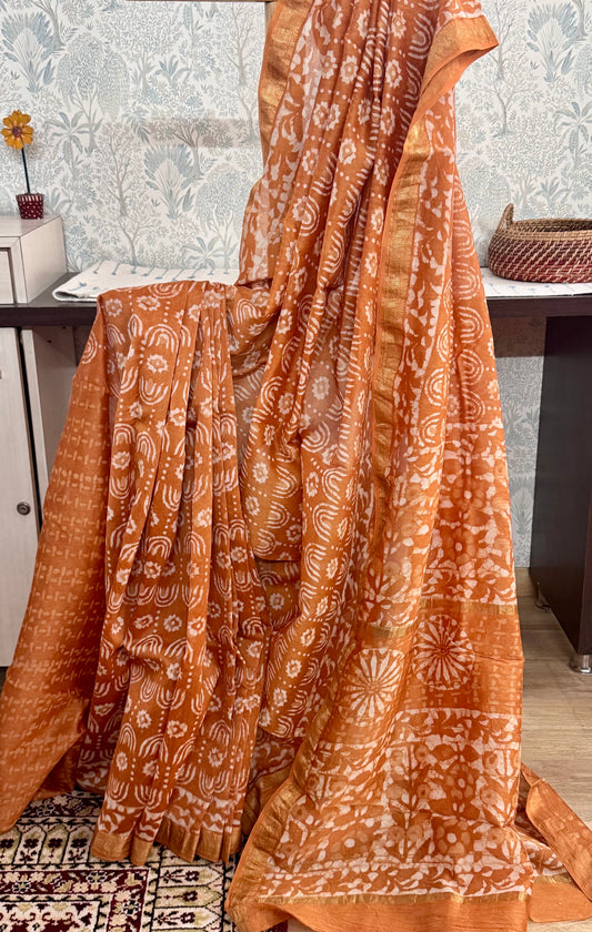 JUILEE: HAND BLOCK PRINTED MAHESHWARI SILK COTTON SAREE