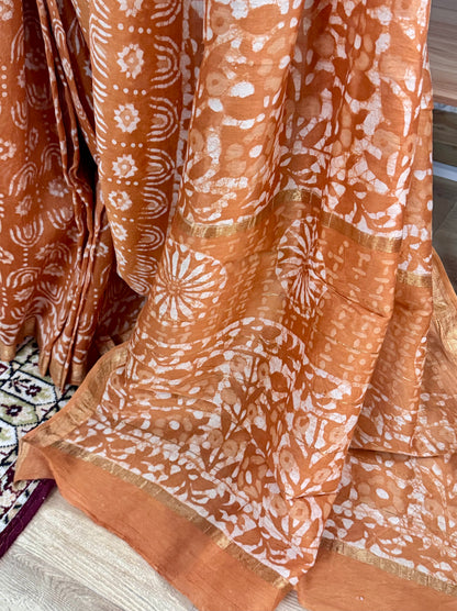 JUILEE: HAND BLOCK PRINTED MAHESHWARI SILK COTTON SAREE