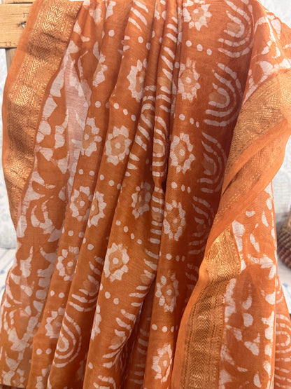 JUILEE: HAND BLOCK PRINTED MAHESHWARI SILK COTTON SAREE