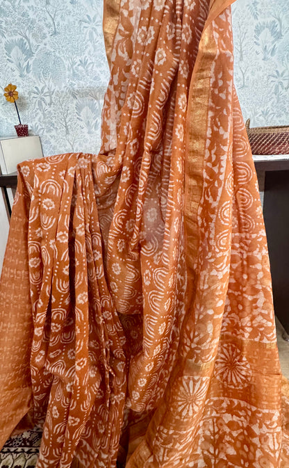 JUILEE: HAND BLOCK PRINTED MAHESHWARI SILK COTTON SAREE